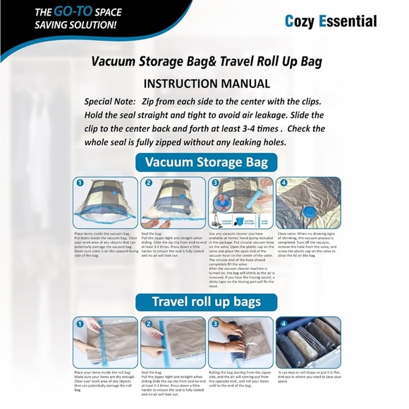 NIB-20 Pack Vacuum Storage Bags, Space Saver Bags 5 Sizes Hand Pump Included - Picture 6 of 9